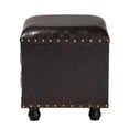 thumbnail image 4 of Charlier Rustic Antique Inspired Faux Leather Upholstered Wood Storage Ottoman with Book Spine Drawer, 4 of 11