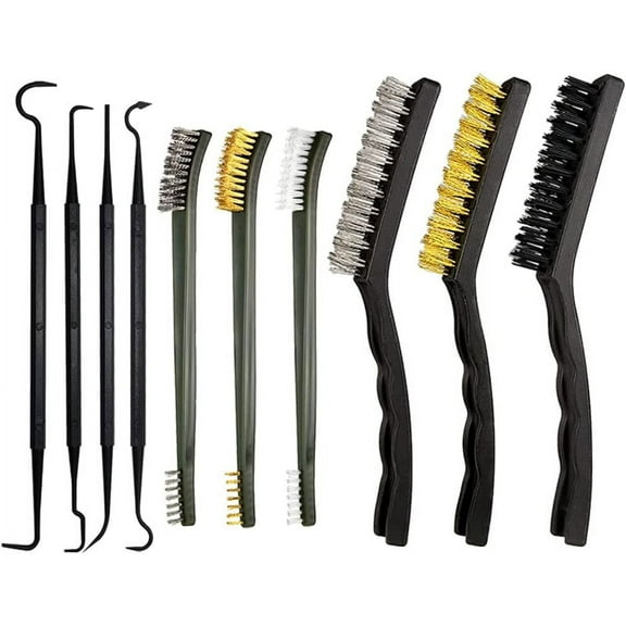 10 Pieces Wire Brush Set, STONCEL Cleaning Brush Scratch Bristles Brush, Wire Brushes for Cleaning, Steel Nylon Brass Brush and Nylon Hook Set for Cleaning Welding Slag Stain and Rust