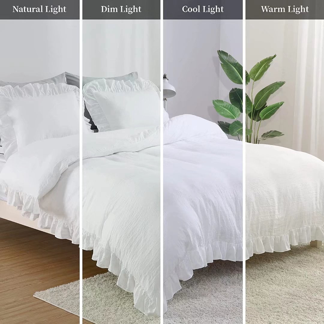 HOMERRY White Ruffle Pattern Duvet Cover Queen Size 3PCS Soft Washed Microfiber Fabric，90x90 in