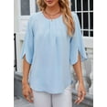 thumbnail image 4 of Gustave Women's Chiffon Blouses Summer Dressy Casual Tops 3/4 Ruffled Sleeve Pleated Scoop Neck Tunic Shirts Loose Fit - Blue, M, 4 of 6