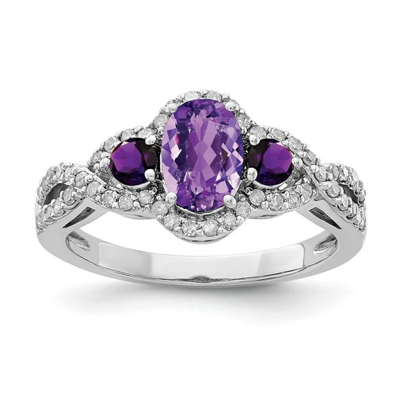 Auriga Fine Jewelry 925 Sterling Silver Rh-plated Oval Amethyst and Diamond Ring for Women Size 7