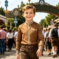 thumbnail image 2 of JAJAHO Dress Shirts For Boy Button Down Shirt Long Sleeve Striped Patchwork Stand Collar Blouses School Uniform Wear 2-14Y Soft Tops, 2 of 4