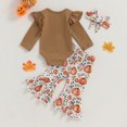 thumbnail image 4 of Okbabeha Baby Girl Halloween Outfit Long Sleeve Hello Pumokin Romper Bell Bottom Pants Set Headband Cute Fall Clothes, 4 of 7