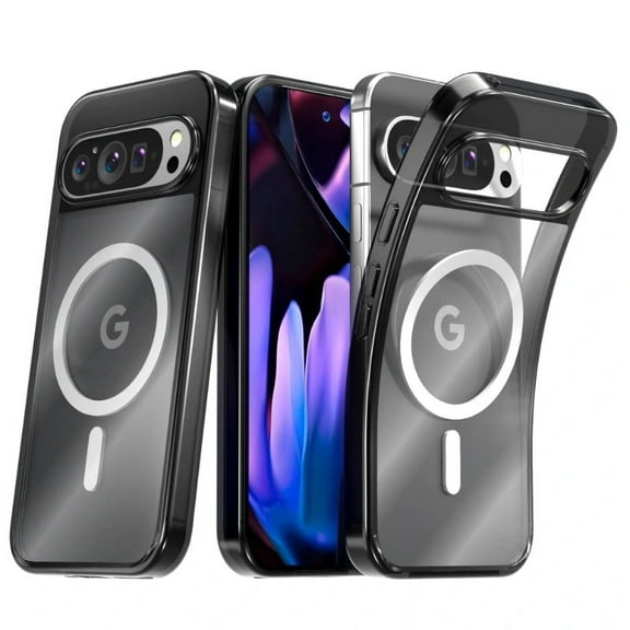 Case for Google Pixel 9 Pro XL - Shockproof Protection Yellowing Resistant Basic Phone Case Compatible with Magsafe Base for Google Pixel 9 Pro XL - Clear and Black