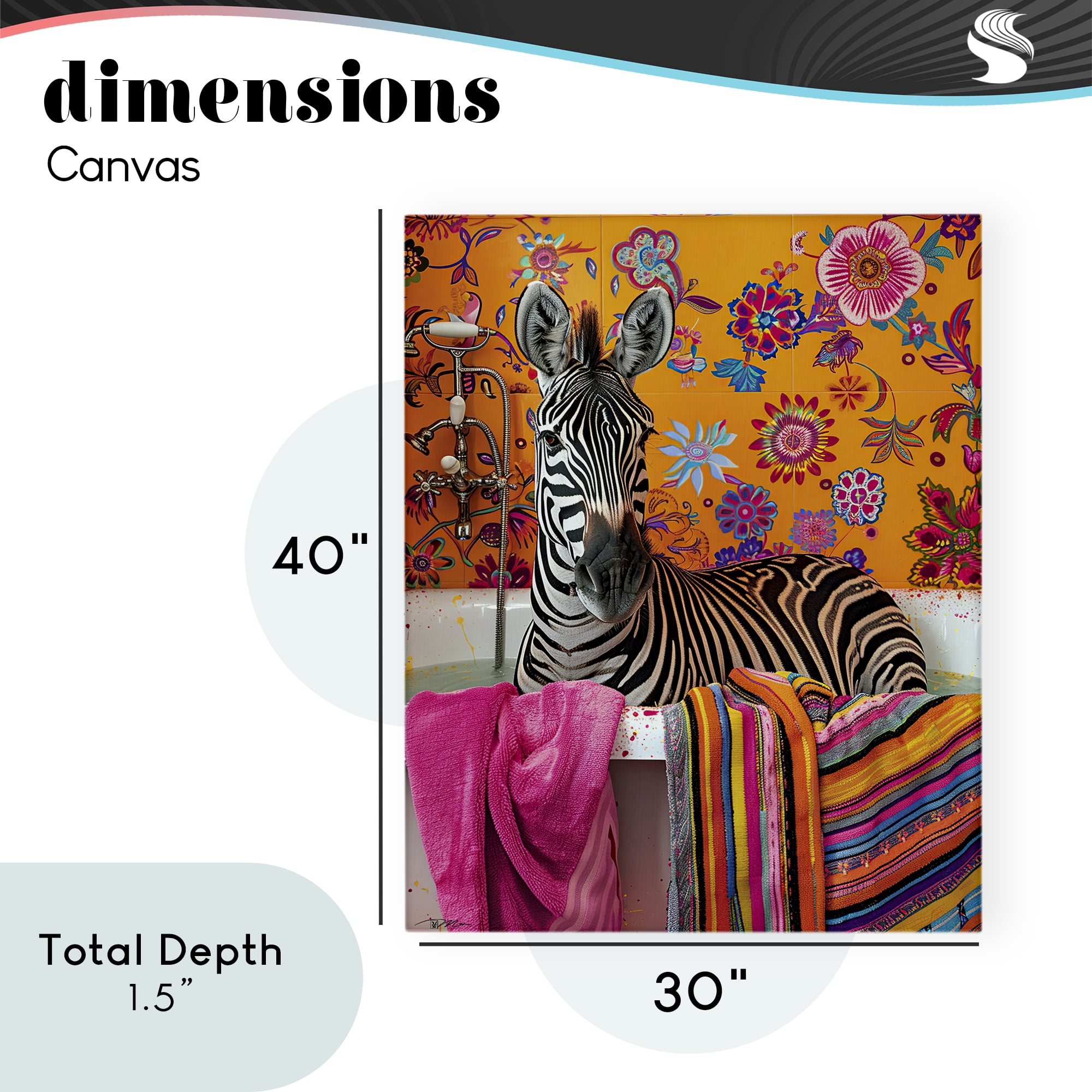Zebra Bath with Colorful Towel Canvas Wall Art, design by Momart