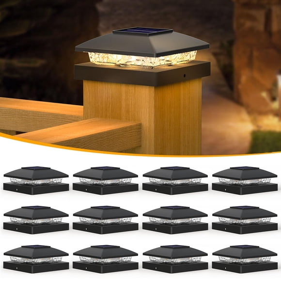 APONUO Lumières Solaires pour Poteau, Lumières Solaires 4x4 Blanc Chaud Extérieur Imperméable Jardin Patio Clôture Terrasse Décor, Poteau de Clôture Solaire