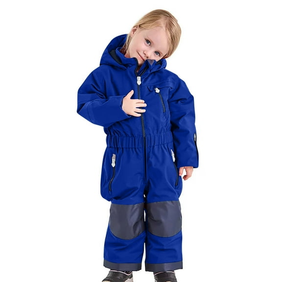 Maqroz Boys Girls Snowsuit Waterproof Jumpsuit Thermal One Piece Snow Suit for Kids Winter Ski Suit Coveralls Toddler Teen Snowsuit Winter Youth Insulated Coveralls with Hood, Sizes 1-15, Blue