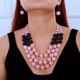thumbnail image 2 of 3-layered Crystal Beads Cluster Necklace with Earrings 20s Flapper Necklace Accessories Fashion Costume Accessories for Women (Pink), 2 of 6