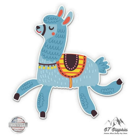 Cute Llama Blue - 3" Vinyl Sticker - For Car Laptop I-Pad Phone Helmet Hard Hat - Waterproof Decal