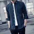 thumbnail image 1 of Camisa vaquera de corte ajustado y manga larga de verano para hombre, estilo coreano, de moda, que suaviza tu silueta, camisa informal de negocios a la moda, 1 of 4