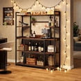 thumbnail image 4 of Tribesigns 5-Tier Bakers Rack: 55" Wide Kitchen Storage Shelf, Microwave Stand with Metal Frame, Coffee Bar Station with 11 Hooks, Rustic Brown, 4 of 7