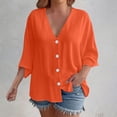 thumbnail image 2 of yunLCZ Women Shirts 3/4 Sleeve Blouses For Womens 2025 Summer V Neck Button Shirts Casual Plus Size Beach Tunic Tops Women's Cap Sleeve Tank Tops Orange XXXL, 2 of 4