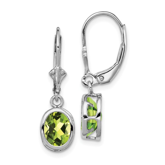 925 Sterling Silver 8x6mm Oval Peridot Leverback Earrings Drop Dangle