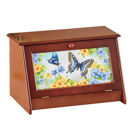 Vintage Style Wooden Bread Box with Butterfly Design - Food Protection and Kitchen