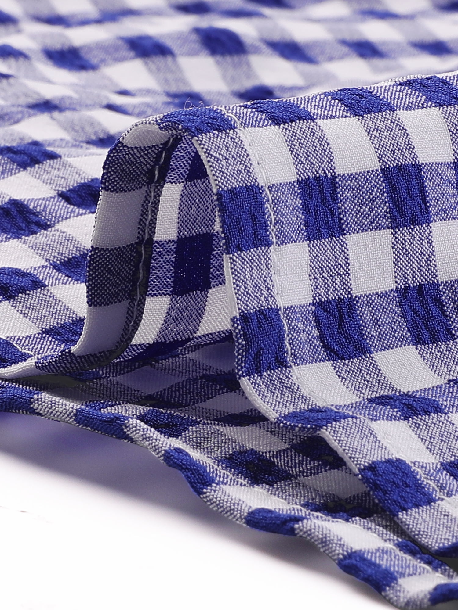 DARING DIVA Women's Plaid Button Down Puff Peter Pan Collar Shirt M Blue