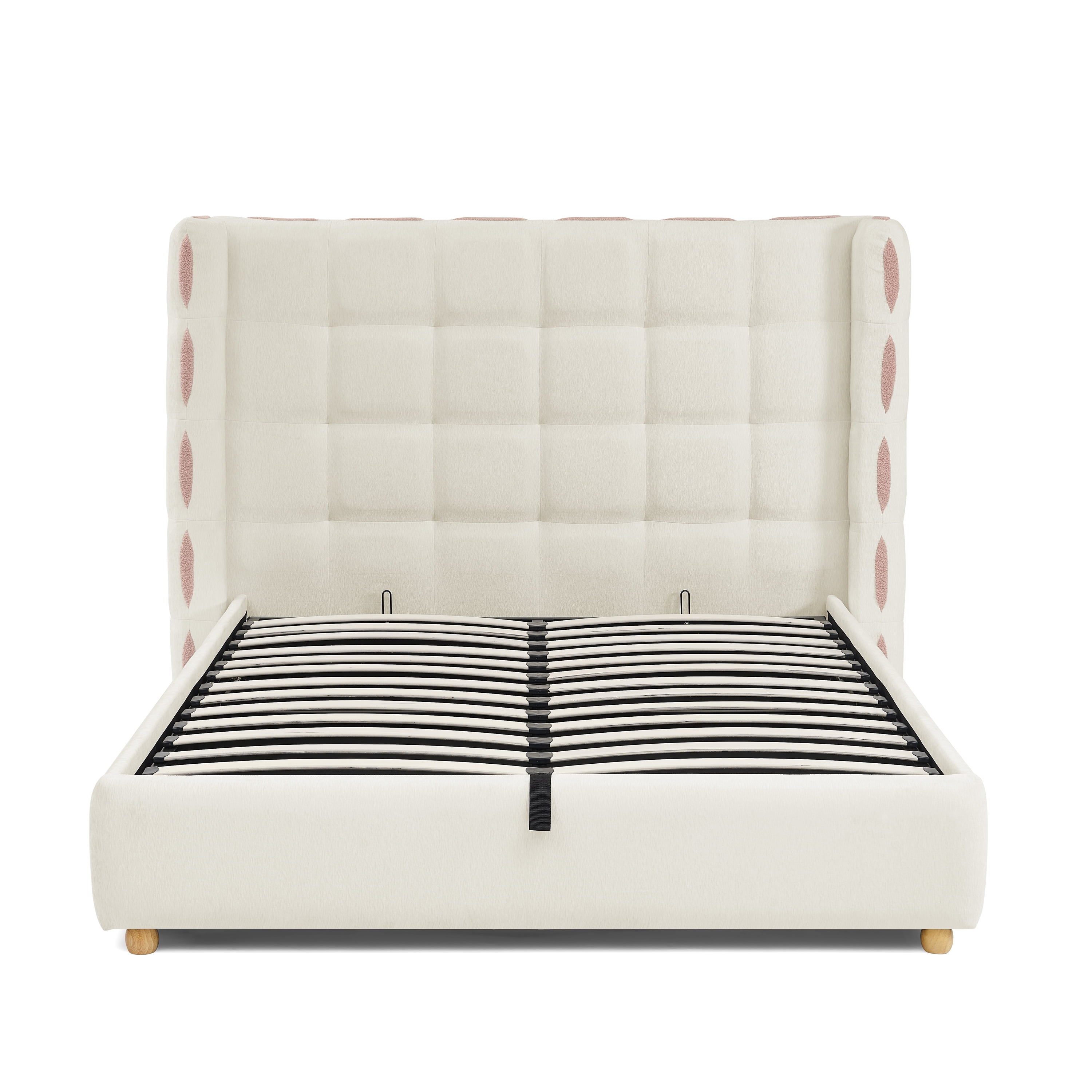 Queen Size Chenille Upholstered Platform Bed, Gas Lift Platform Bed with Under Bed Storage