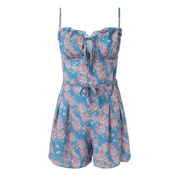 Vedolay Jumpsuits For Women Dressy Women's Summer One Shoulder Strap Jumpsuits Casual High Waist Wide Leg Pleated Rompers,Blue L