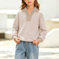 thumbnail image 4 of XRoczxe Girls Striped Rugby Shirt, Long Sleeve Color Block Polo Top with Contrast Collar, Casual Cotton Blend Pullover Sweatshirt for School & Play, 4 of 7
