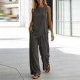 thumbnail image 5 of ibuvkizy Linen Outfit Set Women 2 Piece Sleeveless Round Neck Asymmetrical Hem Tank Tops and High Waist Wide Leg Pants with Pockets and Drawstring,Casual Loose Lounge Sets for Summer Beach Vacation, 5 of 7