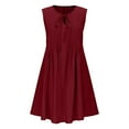 thumbnail image 5 of Burgundy Wine Women Brunch Sleeveless Dresses for Women Crew Neck Lace Faux Gauze Linen Midi Knee High Pleated Tie Knot Plain Summer Fall Dresses 2025 Clothes Country Concert M, 5 of 8