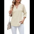 thumbnail image 2 of Blusas Casuales con Cuello en V y Ojales Bordados para Mujer, Blusas Playeras Elegantes. Albaricoque S, 2 of 10