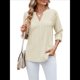 thumbnail image 2 of Blusas Casuales con Cuello en V y Ojales Bordados para Mujer, Blusas Playeras Elegantes. Albaricoque XXL, 2 of 10
