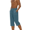 thumbnail image 6 of Havenre Mens Elastic Waist Drawstring Linen Capris with Pockets Trendy Buton Side Slit Summer Knee Length Jogger Shorts Basic Athletic Workout Sweat Short Pants with Pockets Mint Green XXL, 6 of 10