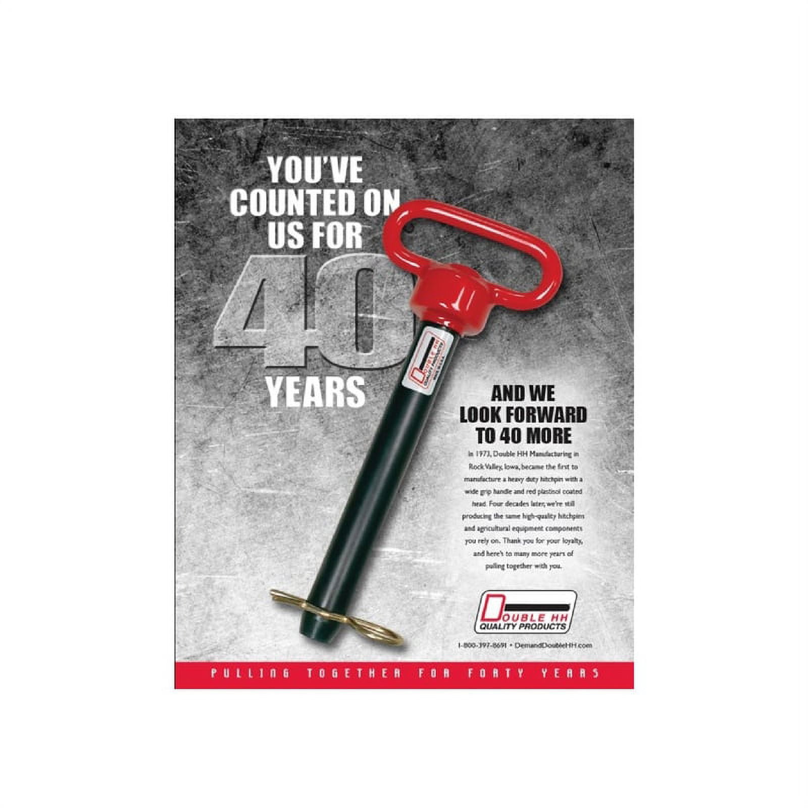 Double HH Steel Hitch Pin Heavy Duty - 1 in. Dia x 7.5 in. L, Heat-Treated, Hairpin Clip