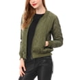 thumbnail image 2 of Chaqueta bomber acolchada con cremallera y mangas largas raglán para mujer con bolsillos Verde XL, 2 of 6