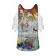 thumbnail image 5 of Elegante mujer casual cremallera cuello impresión blusa encaje manga corta camiseta verano Tops OAVQHLG3B Store  lin121212, 5 of 5