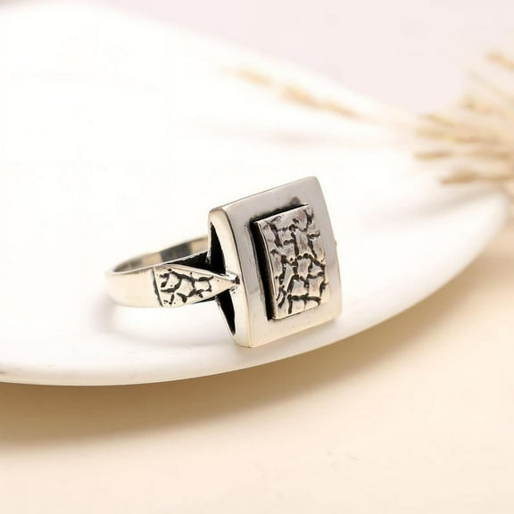 AG 925 Jewellery Unique Square Design Ring, Sterling Silver, Size 5