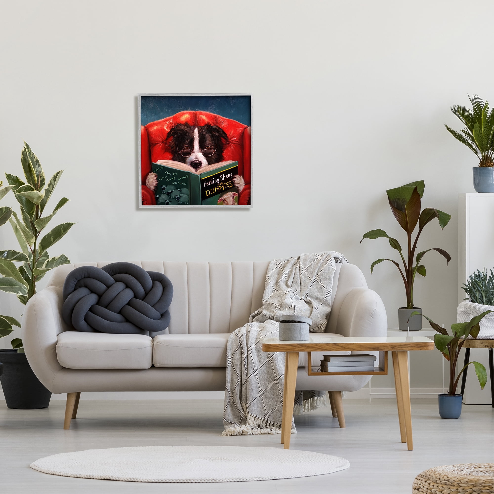 Stupell Industries Herding Sheep Dog Reading for Dummies Funny Painting Design By Lucia Heffernan
