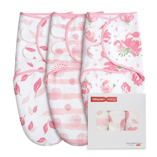 Swaddle GLLQUEN para bebés de 0 a 3 meses, paquete de 3 flores rosas