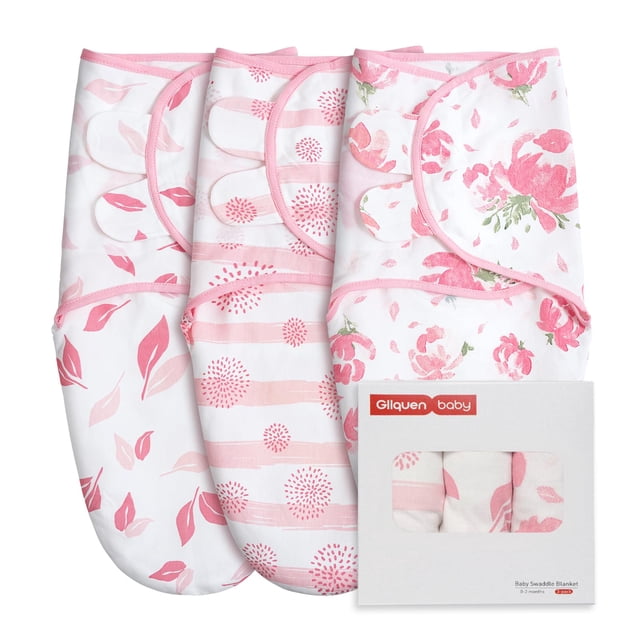 Swaddle GLLQUEN para bebés de 0 a 3 meses, paquete de 3 flores rosas
