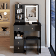 thumbnail image 5 of 29.2" Left Drawer Vanity Table + Stool, Sliding LED Mirror, 3 Colors, Brightness Adjust, 5 of 9