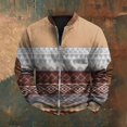 thumbnail image 3 of Men's Retro Knit Print Zip Up Sweatshirt, Casual Long Sleeve Cardigan Style Fleece Jacket, Vintage Streetwear for Christmas, Fall Winter, Cozy Layering Top,Khaki,S, 3 of 6
