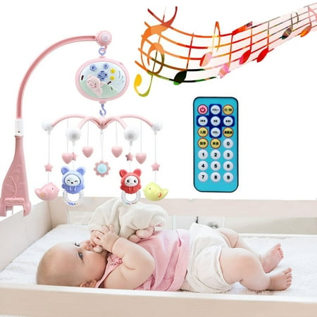 Baby Musical Crib Mobile with Timing Function Projector and Lights,Hanging Rotating Rattles and Remote Control Music Box,Toy for Newborn 0-24