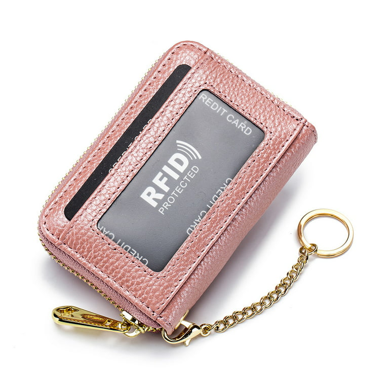 Pink Pastel Keychain Wallet, RFID Protection Keychain Card Holder, Clutch Purse, Coin Purse, Simple Pink RFID Keychain Wallet Gifts for Her