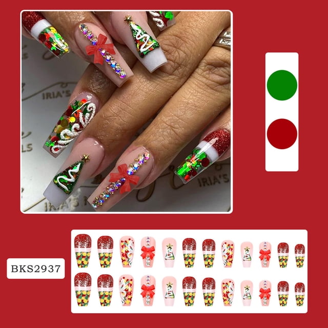 Xihbxyly Puntas de Uñas Navideñas, Pegatinas Festivas para Uñas, Diseños Removibles y Reutilizables, Materiales Seguros y Sin Olor, Uso Diario En Reuniones Navideñas, Perfectas para Uñas de Todos Los