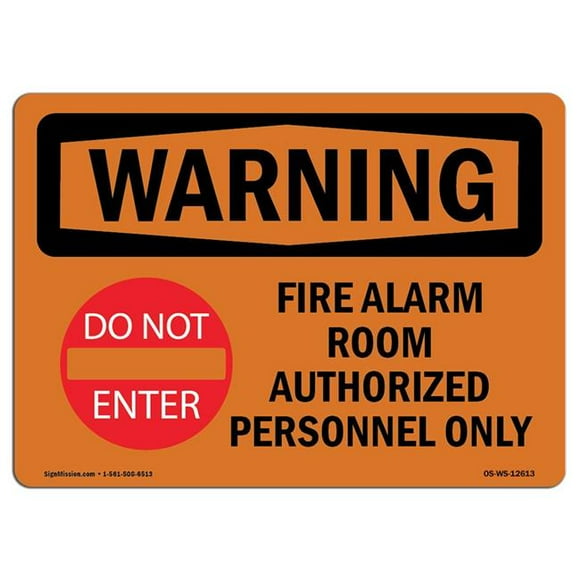 SignMission OS-WS-D-35-L-12613 OSHA Warning Sign - Fire Alarm Room Authorized with Symbol
