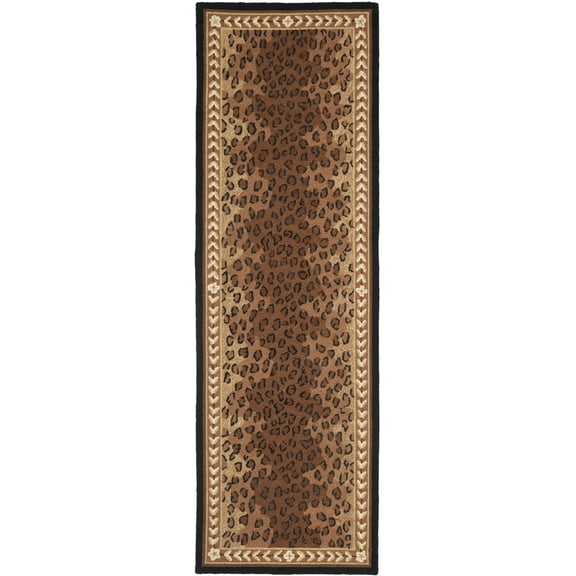 SAFAVIEH Chelsea Doriane Geometric Borders Wool Runner Rug, Black/Brown, 2'6" x 22'