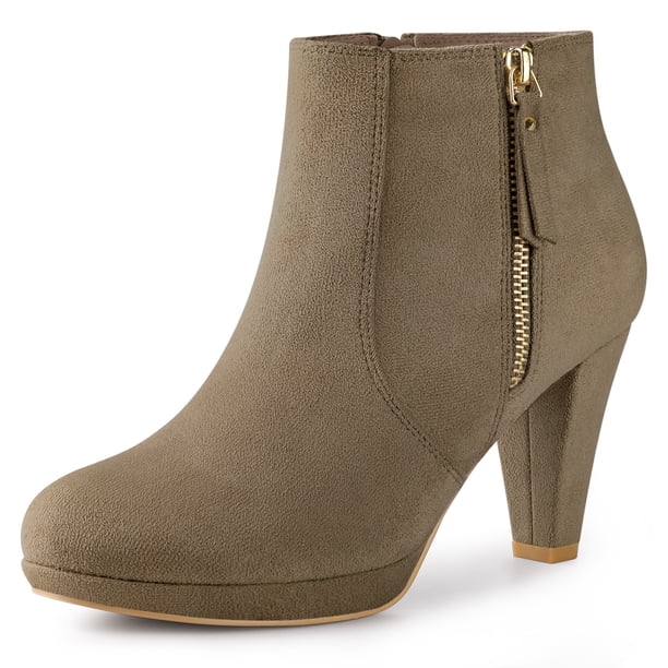 Botines de tacón grueso con plataforma para mujer Gris pardo 36