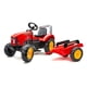 thumbnail image 1 of tractor rojo de pedales Falk superchanger con capo que se abre y remolque, 1 of 1