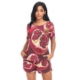 thumbnail image 4 of Women Pajama Sets Short Sleeve Sweatshirts Cute Pomegranate Seamless Pattern Casual Tops and Shorts, 4 of 7