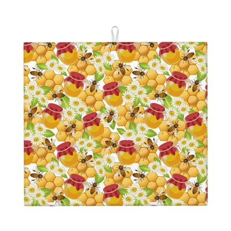 

Matuu Bees Honeycomb Jars Of Honey Flowers for Dish Drying Mat for Kitchen Counter for Kitchen and Dining Kitchen Counter Accessories 16 x18