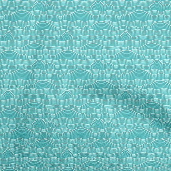 oneOone Viscose Chiffon Aqua Blue Fabric Asian Japanese Wave Sewing Material Print Fabric By The Yard 42 Inch Wide