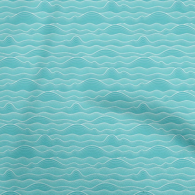 oneOone Rayon Aqua Blue Fabric Asian Japanese Wave Dress Material Fabric Print Fabric By The Yard 56 Inch Wide