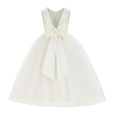 

Ivory V-Back Satin Flower Girl Dresses for Wedding Toddlers 219T