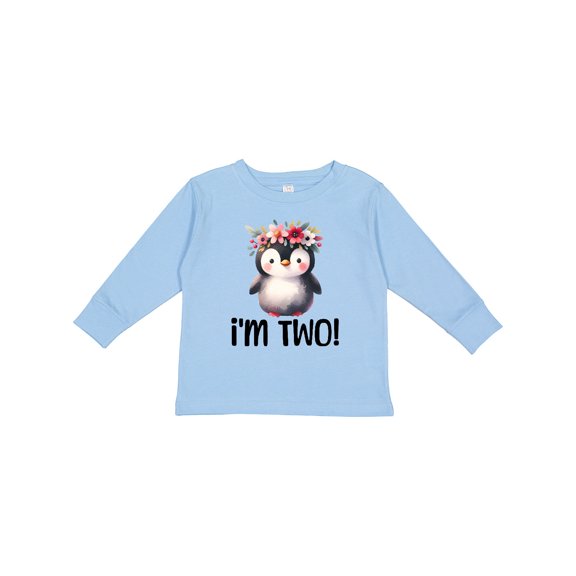 Inktastic 2nd Birthday Party Penguin 2 Year Old Girl Girls Long Sleeve Toddler T-Shirt