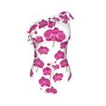 thumbnail image 4 of Yiaed Orchids Flowers Print Women One Piece Swimsuits Tummy Control One Shoulder Bathing Suits Pattern Ruffle Swimwear-Small, 4 of 8